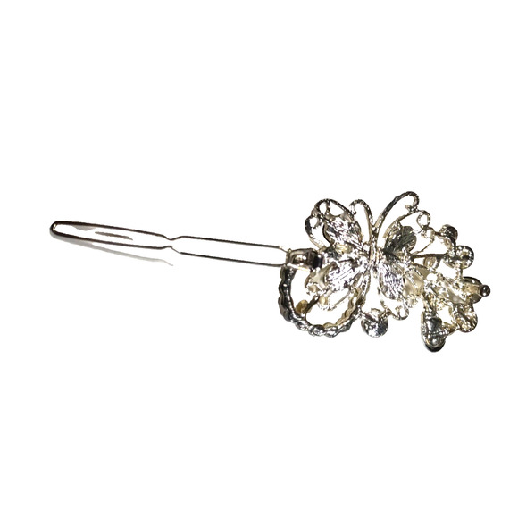 Butterfly Barrette Clip Clear Rhinestone Silver Tone Wedding Party Bling... - Picture 5 of 5